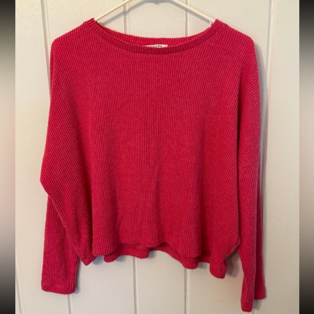 Zenana ribbed pink long sleeve shirt small